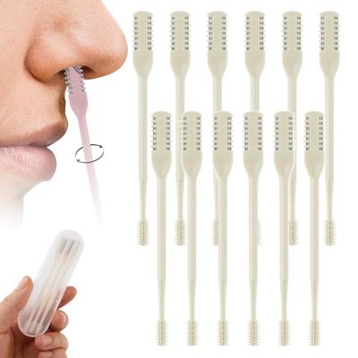 2-in-1 Nasal Hair Cutter, 2025 Upgrade 360 Rotating Nose Hair Trimmer with Double-Sided Blade & Ear Pick, Manual Nostril Hair Removal Tool for Men and Women, Soft Cleaning Brush (Beige, 12PCS)