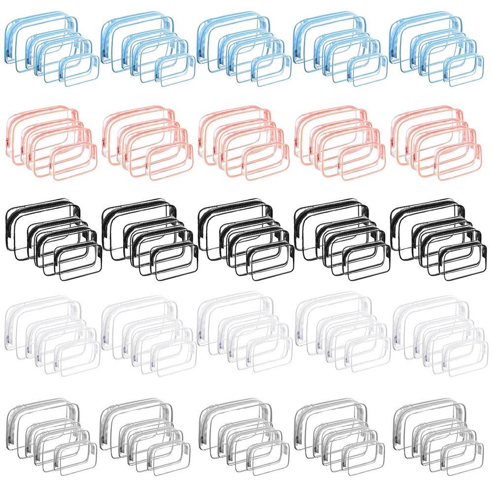 100 Pcs Clear Makeup Bags Bulk(25 Small, 50 Medium,25 Large) Tsa Approved Toiletry Bag Cosmetic Bag Waterproof Travel Small Pouches with Zipper for Men and Women (Muti Color)