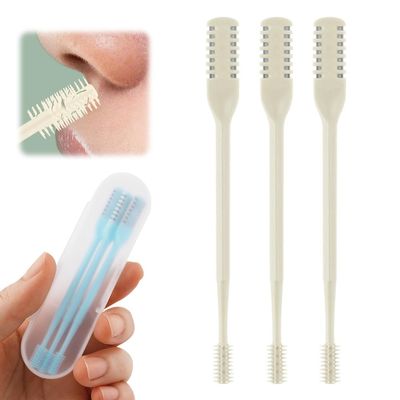 2-in-1 Nasal Hair Cutter, 2025 Upgrade 360 Rotating Nose Hair Trimmer with Double-Sided Blade & Ear Pick, Manual Nostril Hair Removal Tool for Men and Women, Soft Cleaning Brush (Beige, 3PCS)