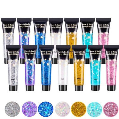 AROIC 14 Pcs Body Glitter - 7 Colors Mermaid Fairy Sparkle Makeup, Face & Hair Glitter Gel for Women Match with Mermaid Costume, Concerts Rave Accessories, Face Paint, Cosplay, Festival Birthday Party