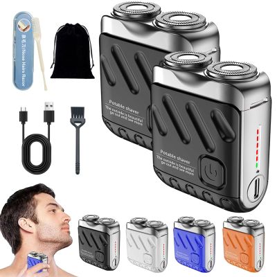Mini Shaver, Small Steel Cannon Suspended Magnetic Blade Shaver, Mini Electric Explosive Shavers for Men, Waterproof, USB Fast Charging, Compact Travel Size (2PCS-Black)
