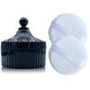 2 Pack Extra Large 5.2" White Powder Puffs and 5.3" Glass Container  Oversized Soft Body & Face Large Powder Puff Dusting Powder Jar Holder Case(Black Glass) view 1