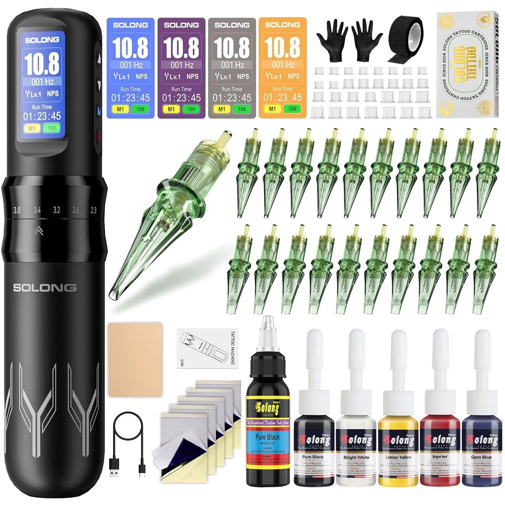 Tattoo Needles,Solong Pro 20Pcs Disposable Tattoo Cartridge Needles 1003 Round Liner X Bundle with Solong Tattoo Gun Kit
