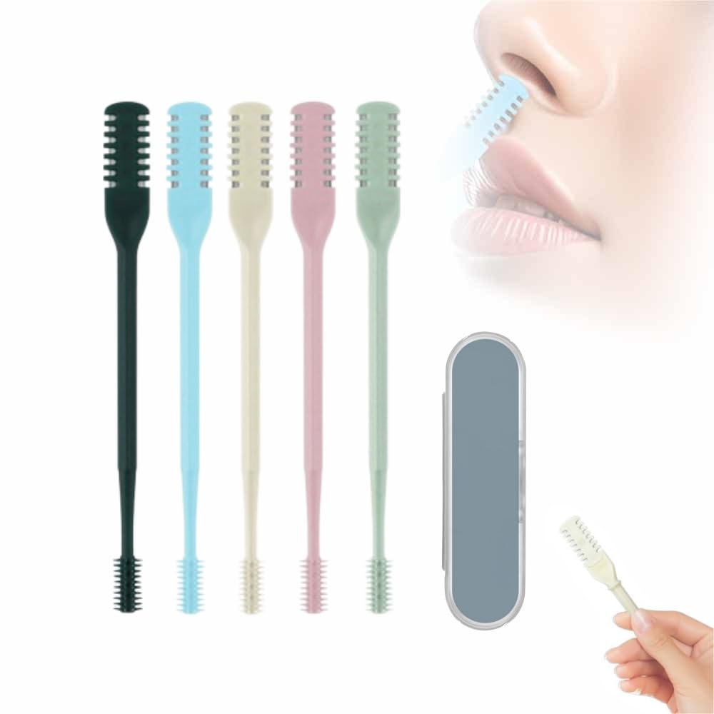 BusyLive 2 in 1 Nasal Hair Cutter, 2025 New Double Sided Nose Hair Knife, Manual 360 Rotating Nostril Hair Removal Tool Double Sided Blade with Ear Digger for Men and Women (5PCS)