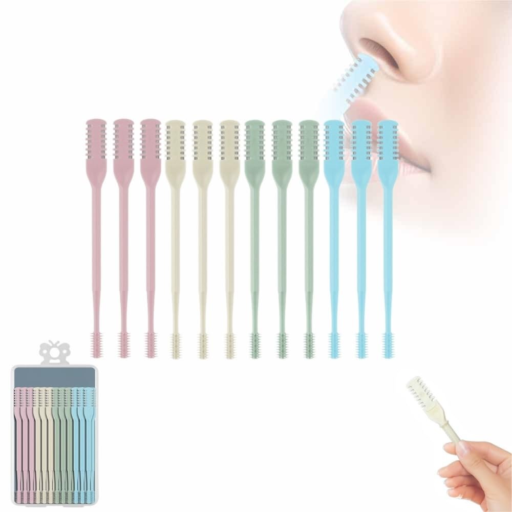 BusyLive 2 in 1 Nasal Hair Cutter, 2025 New Double Sided Nose Hair Knife, Manual 360 Rotating Nostril Hair Removal Tool Double Sided Blade with Ear Digger for Men and Women (12PCS)