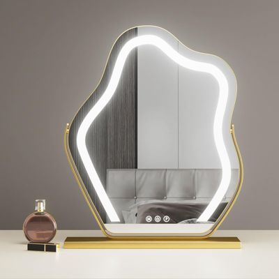 30CM|40CM|50CM Lighted Makeup Mirror, Table Mirror with 3-Color Dimmable LED, Touch Screen Vanity Mirror, 360Rotation, for Bedroom, Dressing Room(Size:45 * 58cm,Color:Gold)