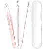 3PCS Pimple Extractor Acne Treatment Tool Professional Stainless Blackhead Comedone Removal Popper Tool for Face Nose Blackhead Extractor Tool (Pink) view 1