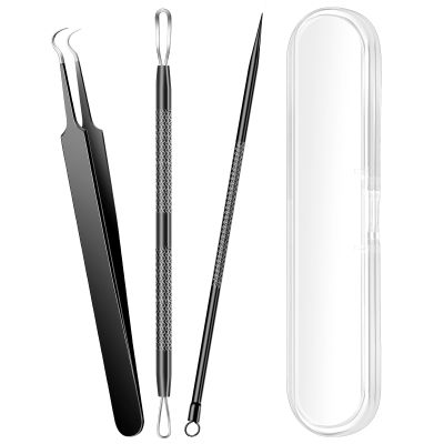 3PCS Pimple Extractor Acne Treatment Tool Professional Stainless Blackhead Comedone Removal Popper Tool for Face Nose Blackhead Extractor Tool (Black)