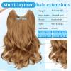 KooKaStyle Invisible Wire Hair Extensions Long Wavy Layered Synthetic Hair Extensions with Transparent Wire Adjustable Size 6 Secure Clips Strawberry Blonde Hairpieces for Women 16 Inch view 3