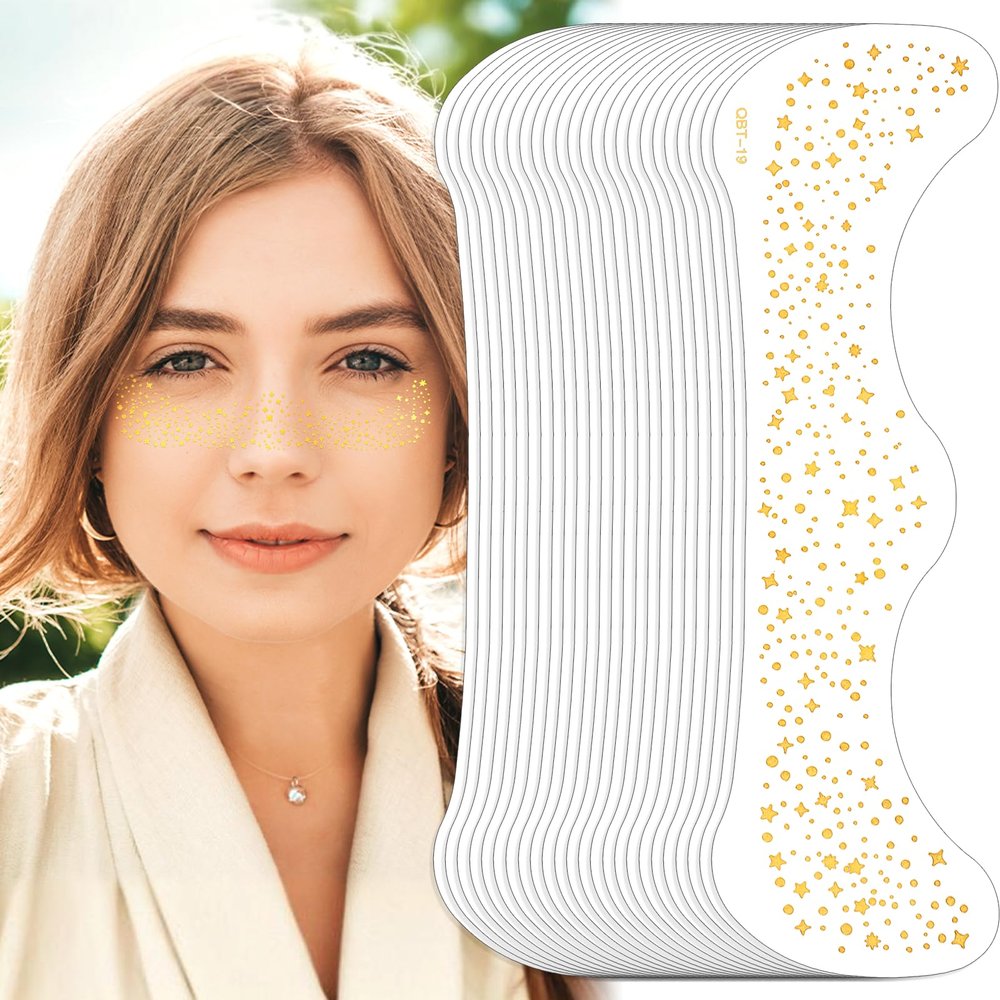 24 Pcs Glitter Freckles Face Tattoo Gold Temporary Face Tattoos Fazit Freckles Star Metallic Glitter Sticker Waterproof Long Lasting Makeup Accessories