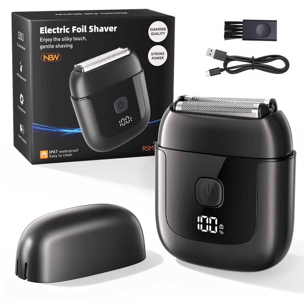 Electric Foil Shavers for Men: Mini Electric Razor with 3 Floating Blades, IPX7 Waterproof Foil Shaver, USB-C Rechargeable Shavers for Men with Travel Lock, Compact Grooming Gift for Home & Travel