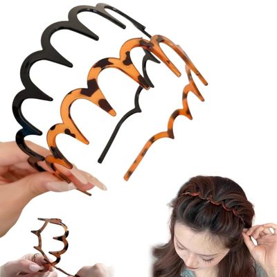 2025 New U Shape Fashion Tooth Hair Comb Headband, Reversible Headband with Teeth High Cranium Reversible Korean Headbands with Teeth Gifts for Teen Girls (Amber+Black, Medium)