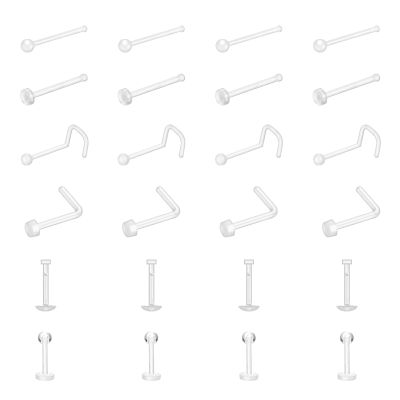 Soziprix Clear Lip and Nose Piercings for Sports,Work,Surgery - Bioflex Silicone Earrings 24pc Set - Hypoallergenic Invisible Clear Earrings for Cartilage Helix Tragus,Lip,Nose(8mm, 10mm,)