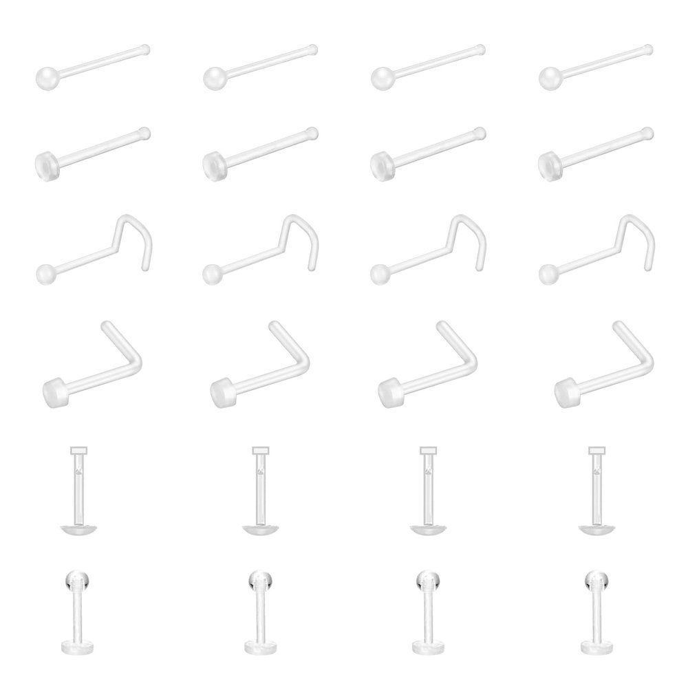 Soziprix Clear Lip and Nose Piercings for Sports,Work,Surgery - Bioflex Silicone Earrings 24pc Set - Hypoallergenic Invisible Clear Earrings for Cartilage Helix Tragus,Lip,Nose(8mm, 10mm,)