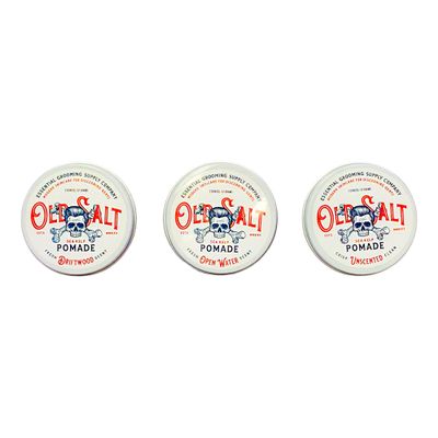 Old Salt Pomade Trio Grooming Supply - Driftwood, Open Water, and Unscented - Handcrafted, Natural, No Harsh Chemicals Medium Hold, Natural Shine, Water-Based, Versatile Use,