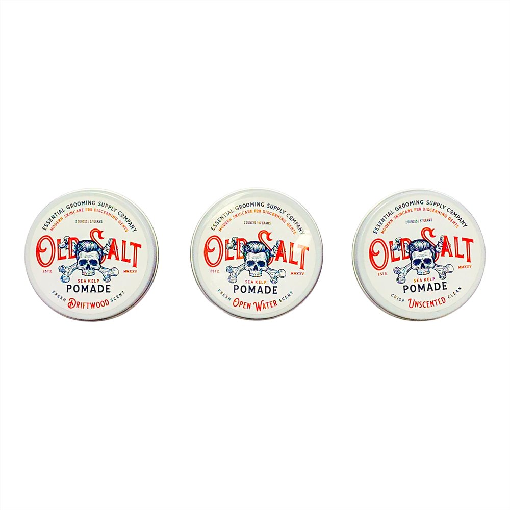 Old Salt Pomade Trio Grooming Supply - Driftwood, Open Water, and Unscented - Handcrafted, Natural, No Harsh Chemicals Medium Hold, Natural Shine, Water-Based, Versatile Use,
