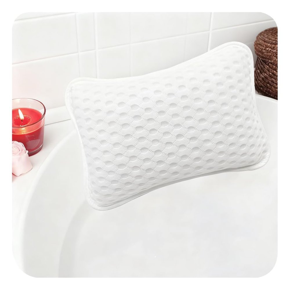 Bath Pillow for Tub  Neck Support Pillow | White Bathtub Pillow with 2 Strong Suction Cups, Ideal for Hot Tubs & Relaxing Baths