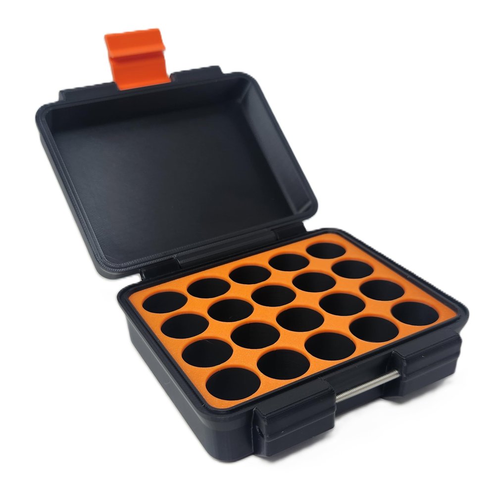 3D Printed - 3ml Vial Storage Case - Freezer Safe Hard Shell Peptide Case for Home, Fridge, Travel (Black/Orange, 20 3ml Vials)