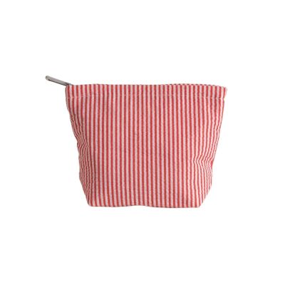 kinganrun Cosmetic bag, travel clutch, portable toiletry bag, seersucker stripe design, suitable for both men and women(Red)