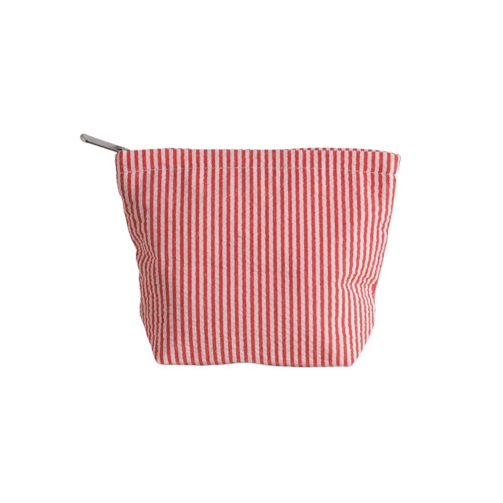 kinganrun Cosmetic bag, travel clutch, portable toiletry bag, seersucker stripe design, suitable for both men and women(Red)