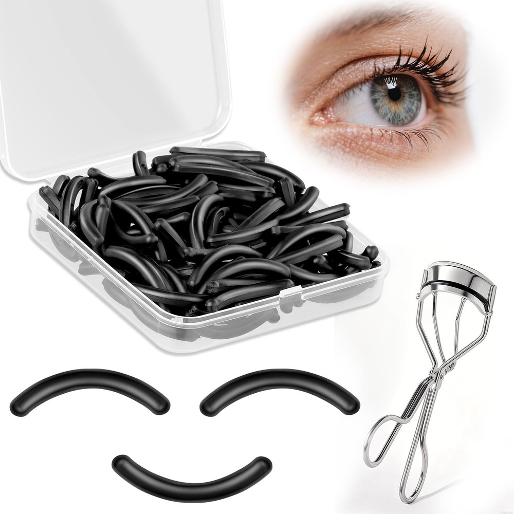 100 Pcs Eyelash Curler Refill Pads, Silicone Rubber Eye Lash Curler Replacement Refills Thick for Universal Eyelash Curlers,Black