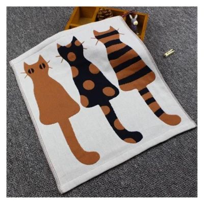 ADETSES 1PC 35 * 40cm Three-Layer Soft Cotton Fabric Jacquard Cartoon Cat Bear Hanging Towels Square Face Hand Gauze(C)