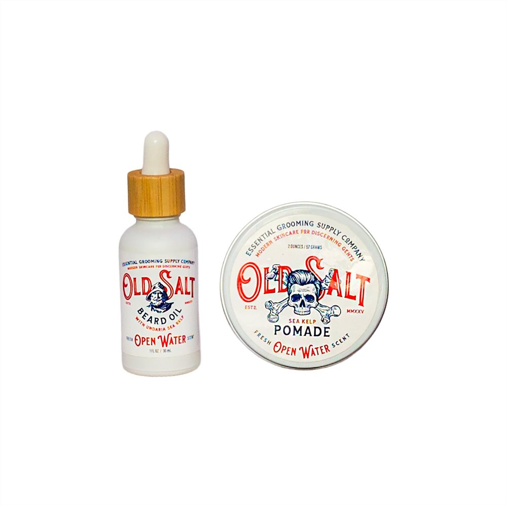 Old Salt Open Water Beard Oil and Pomade Set Grooming Supply -Undaria Sea Kelp, Sea Moss Scent, Handcrafted, Natural, No Harsh Chemicals, Plant Based, Water Based