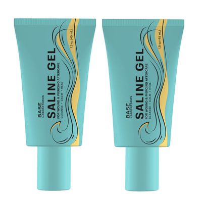 Base Labs Saline Gel 1.5oz Piercing Aftercare & Piercing Bump Solution Nose, Ear & Belly Button Piercing Care Hydrating Gel for Piercings, Burns & More Aloe Vera, Tea Tree & Sea Salt | 2PK