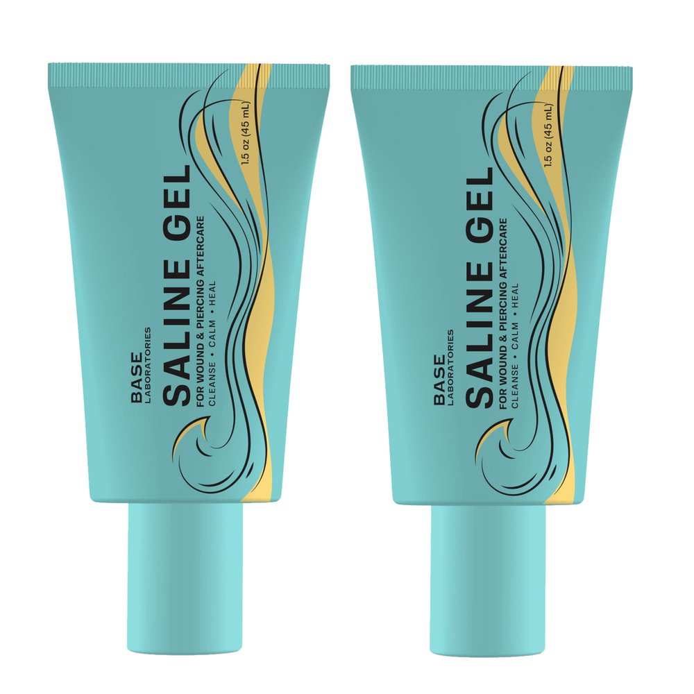 Base Labs Saline Gel 1.5oz Piercing Aftercare & Piercing Bump Solution Nose, Ear & Belly Button Piercing Care Hydrating Gel for Piercings, Burns & More Aloe Vera, Tea Tree & Sea Salt | 2PK