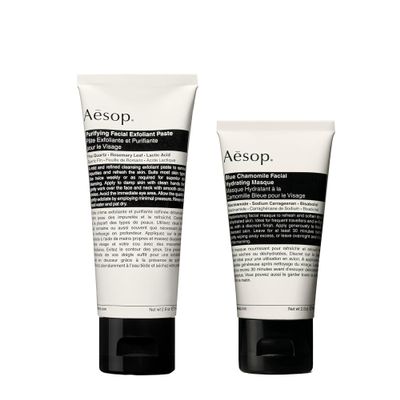 Aesop Exfoliating Set for Dehydrated and Dull Skin | Purifying Facial Exfoliant Paste & Blue Chamomile Facial Hydrating Mask | 2.6oz + 2oz