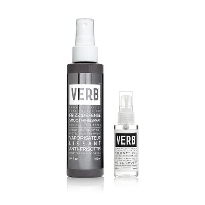 Bundle of VERB Ghost Oil, 2 fl oz- Weightless Hair Oil for Fine to Medium Hair  + VERB Frizz Defense Smoothing Spray, 5.4 fl oz  Anti-Frizz Shield + Heat Protection for Sleek Blowouts