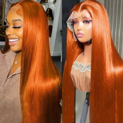 YLNVD Ginger Orange Lace Front Wigs Human Hair 13x6 HD Straight Ginger Wig Human Hair Pre Plucked with Baby Hair 350 Colored Orange Wig Human Hair for Women 38 Inch