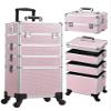 Costravio 5 in 1 Rolling Makeup Case on Wheels Large Cosmetology Case Organizer Beauty Cosmetic Train Case Travel Nail Cart for Make-up Studio Hair Salon, Pink Rhinestone view 1