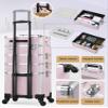 Costravio 5 in 1 Rolling Makeup Case on Wheels Large Cosmetology Case Organizer Beauty Cosmetic Train Case Travel Nail Cart for Make-up Studio Hair Salon, Pink Rhinestone view 4