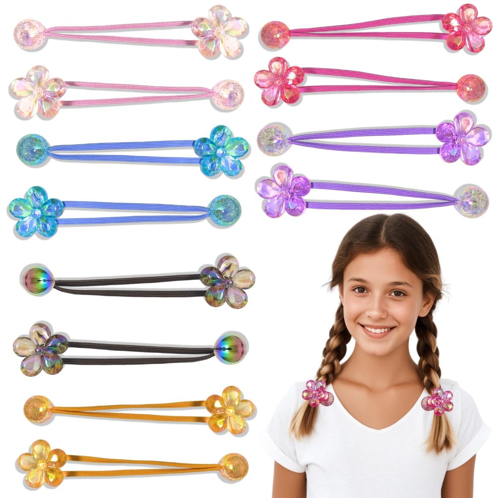 12PCS Ball Charm Hair Ties for Girls, Elastic Ponytail Holders with Flower & Balls, Colorful Hair Accessories for Women
