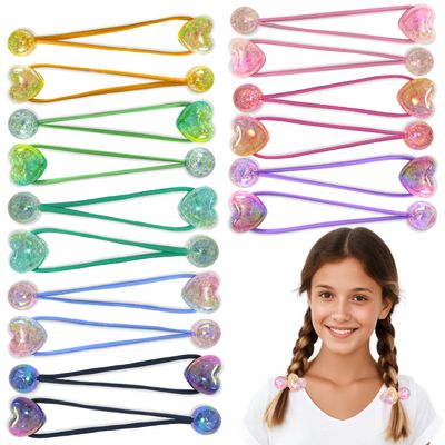 16PCS Ball Charm Hair Ties for Little Girls, Elastic Ponytail Holders with Heart & Balls, Colorful Hair Accessories for Thick