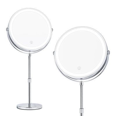 9 Height Adjustable Lighted Makeup Mirror with 10X Magnification - Rechargeable 360 Double Sided Vanity Mirror with 3 Color Modes, Touch Dimmable Brightness for Bathroom & Bedroom - Gift for Women