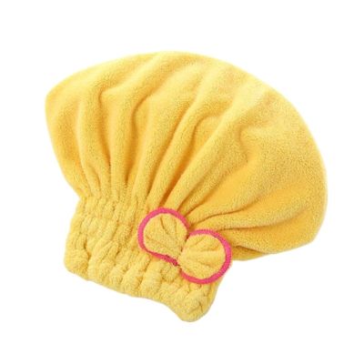 ADETSES Quick Drying Hair Cap Women Bowtie Bathing Hat Microfiber Towel Superfiber Shower Fit for Spa Bathroom Accessories(Yellow)