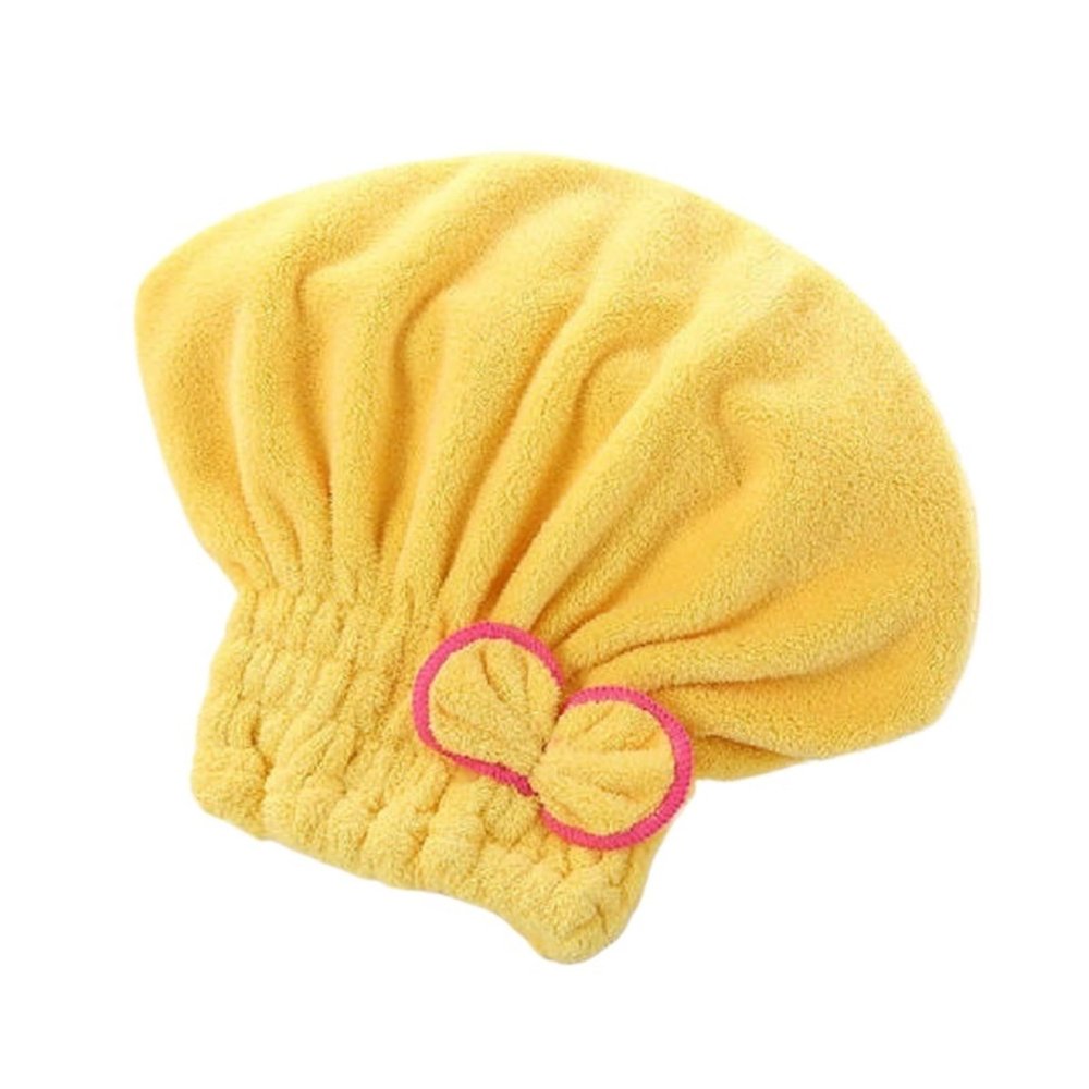 ADETSES Quick Drying Hair Cap Women Bowtie Bathing Hat Microfiber Towel Superfiber Shower Fit for Spa Bathroom Accessories(Yellow)