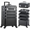 Costravio 5 in 1 Rolling Makeup Case on Wheels Large Cosmetology Case Organizer Beauty Cosmetic Train Case Travel Nail Cart for Make-up Studio Hair Salon, Black Rhinestone view 1