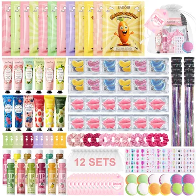 144 PCS Spa Party Supplies for Girls and Women, Favors Include Face Masks Skincare, Hand Cream, Lip Balm, Eye Mask, Lip Mask, Foot Bath Bombs, Hair Tinsel, Spa Birthday Sleepover Party Supplies