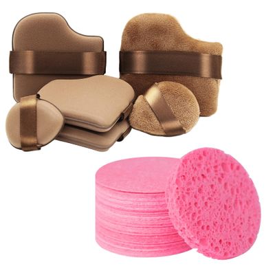 6 PCS Foundation Sponge + Round Shape 50-Count Facial Sponges Compressed