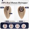 starluck Hair Toppers for Women Real Human Hair with thinning 6"x5" SilkHug & Swiss Base (60g) 14 Inch with Bangs(Ombre Ash Blonde) view 2