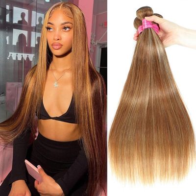 Beautymoon Brazilian Real Straight 4 Human Hair Bundles 20 20 20 20 Inch 100% Unprocessed Raw Virgin Straight Hair Bundles Quick Weave Ombre Honey Blonde Highlight Color 4/27