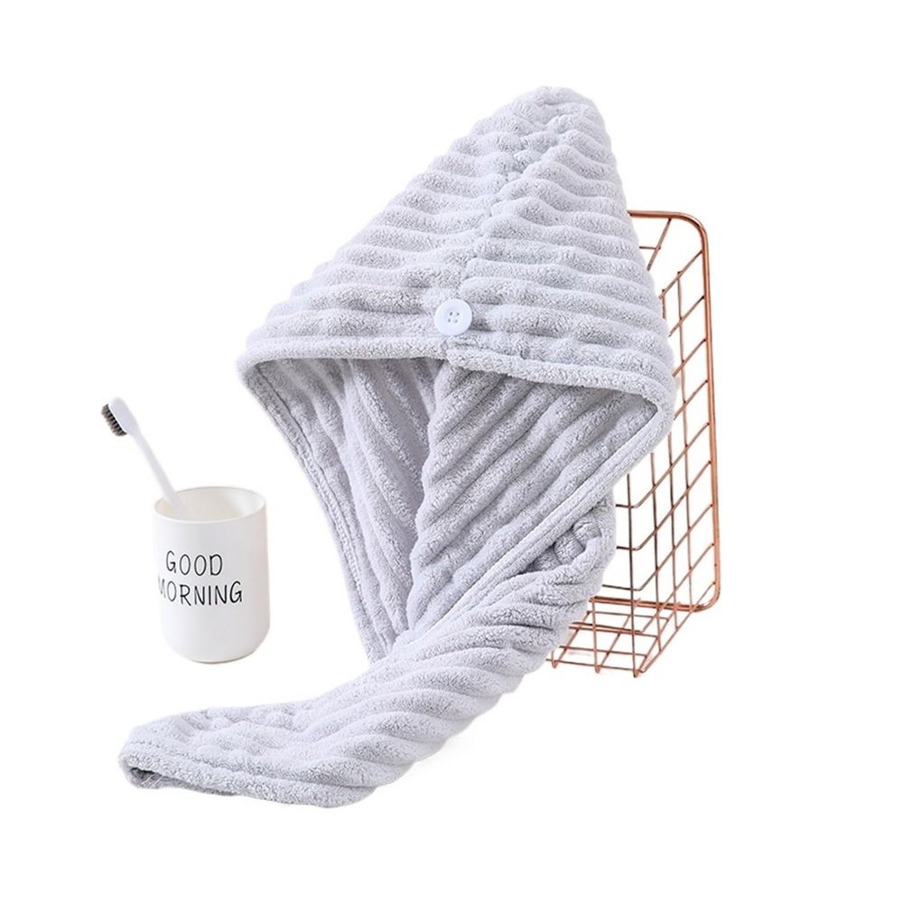 ADETSES 1Pcs Microfiber Quick-Dry Hair Towel Cap with Button Super Absorption Bath Hat Fast Drying Wrap Fit for Women(4)