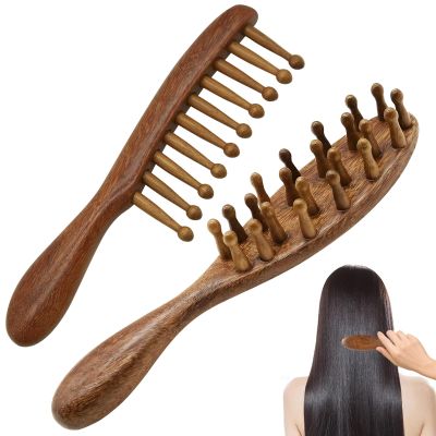 CYUXING 2Pcs Loc Brush for Dreads, Golden Sandalwood Lock Brush with Wide Teeth for Scalp Massage, Gentle Detangling on Hair, Comfort Grip Handle for Fatigue Relief