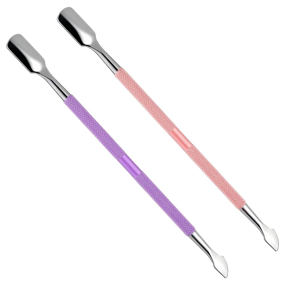 2 Pcs Metal Nail Cuticle Pusher, Metal Double-Ended Cuticle Remover Pusher, Professional Nail Scraper Remover Tool for Fingernails Toenails