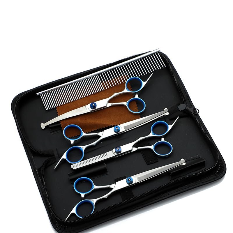 Dog grooming set, with a safe round head, sharp and durable, dog grooming tools - high-end pet supplies (F-blue Screw 4-screw Set [Round Head Style])