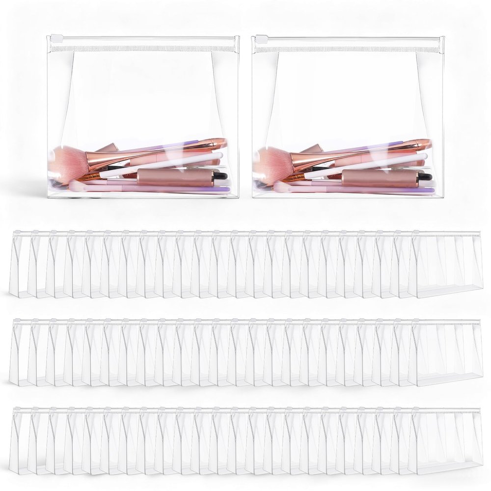 100pcs Mini Clear Makeup Bag Bulk 7.9" 5.9" 2" Small Clear Zipper Pouch Travel Plastic Cosmetic Organizer Travel Bag for Toiletries Waterproof Toiletry Organizer for Swimsuit Bikini Vacation Bathing