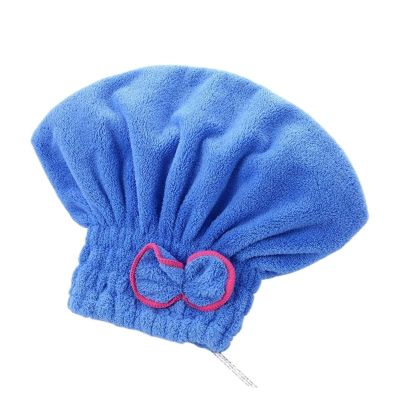 ADETSES Quick Drying Hair Cap Women Bowtie Bathing Hat Microfiber Towel Superfiber Shower Fit for Spa Bathroom Accessories(Blue)